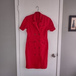 Vintage Red Linen 80s Dress